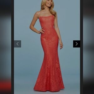 Sherri Hill Coral Lace Dress Sexy Back Prom Coral Embellished Gown